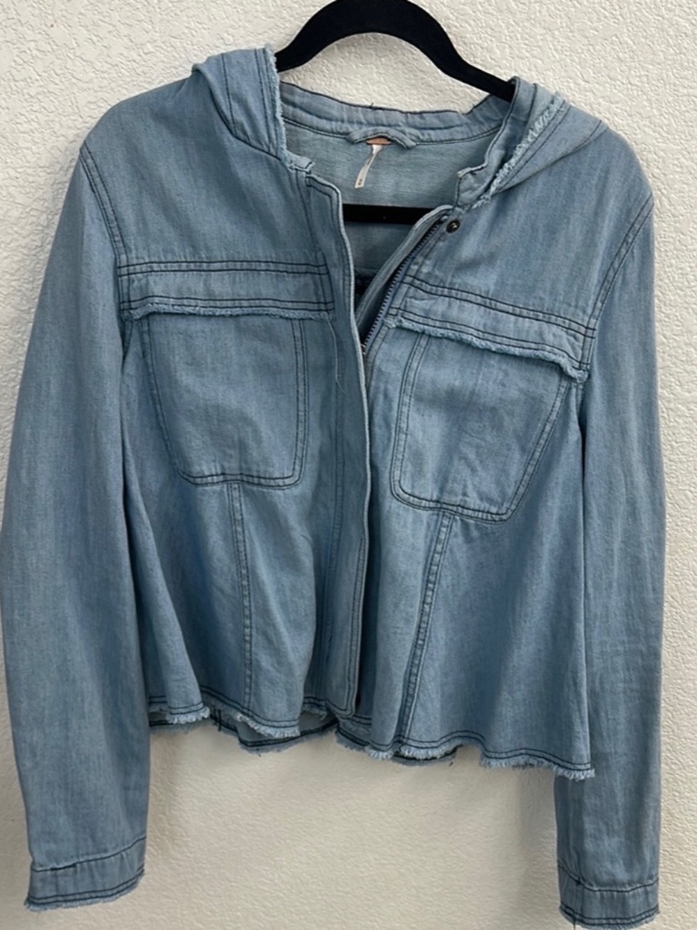 Free People Light Blue Hooded Denim Jacket